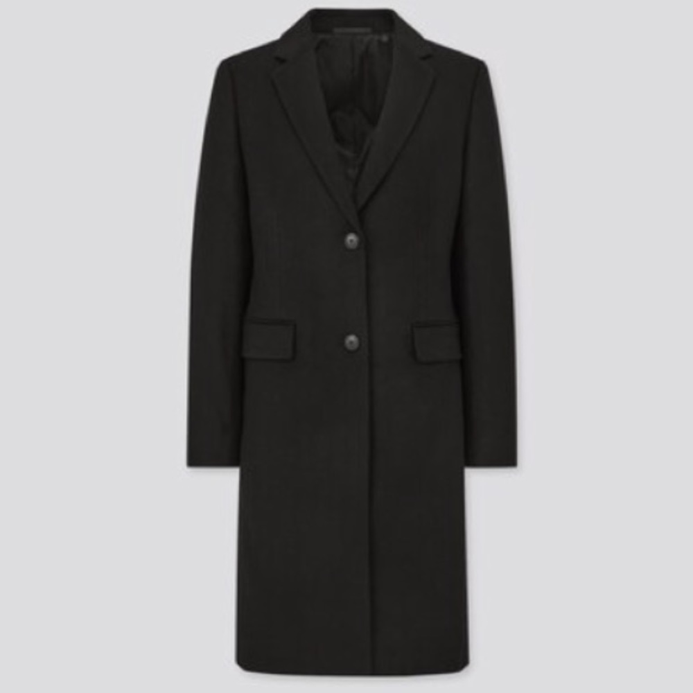 Uniqlo Cashmere-Blend Chesterfield Coat in Black Size L